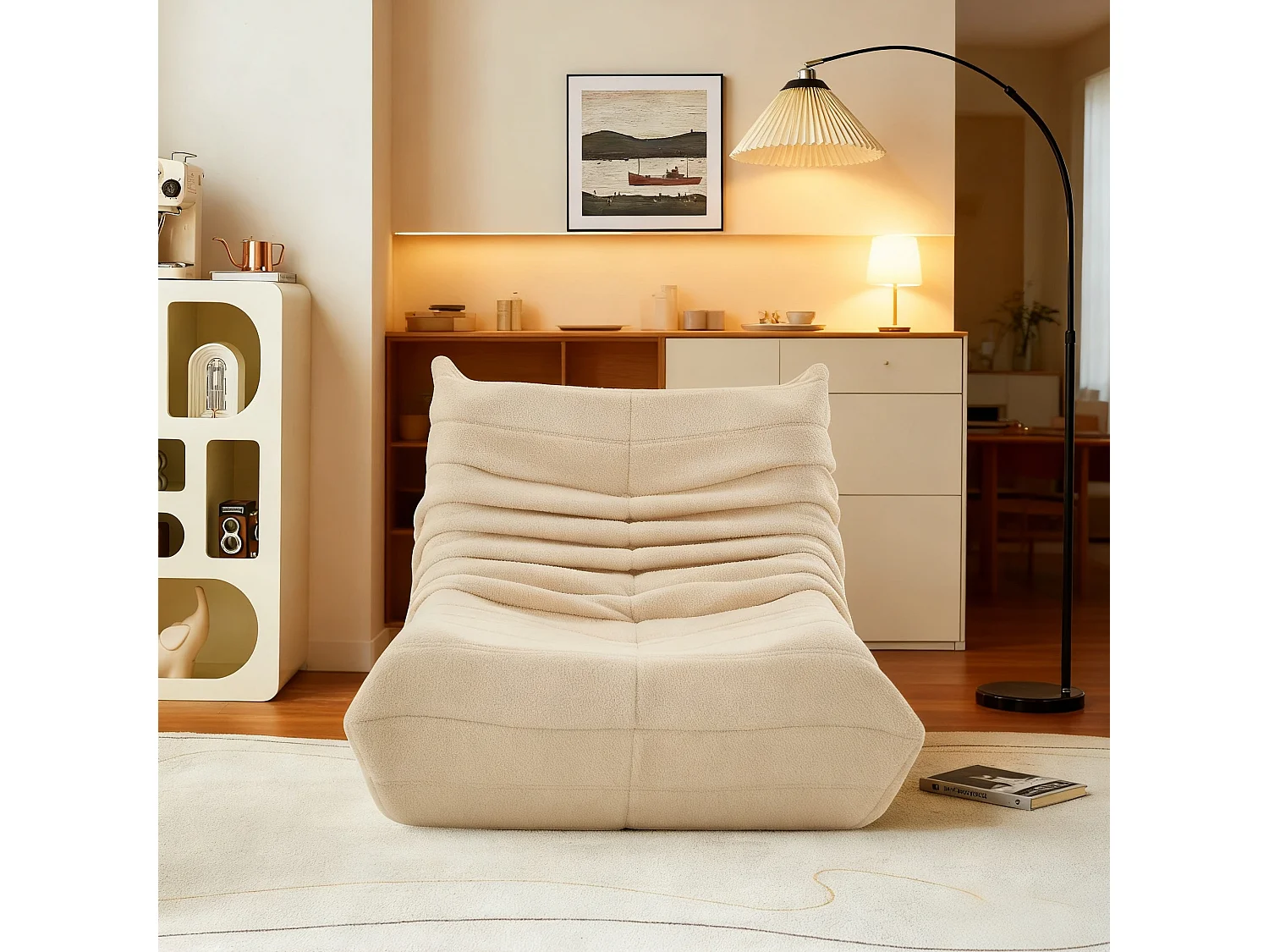 Fauteuil paresseux en velours, Scandinave, beige