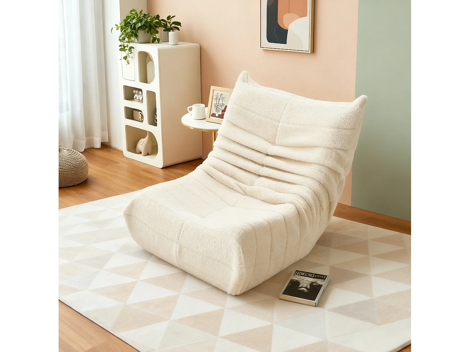 Fauteuil paresseux en velours, Scandinave, beige