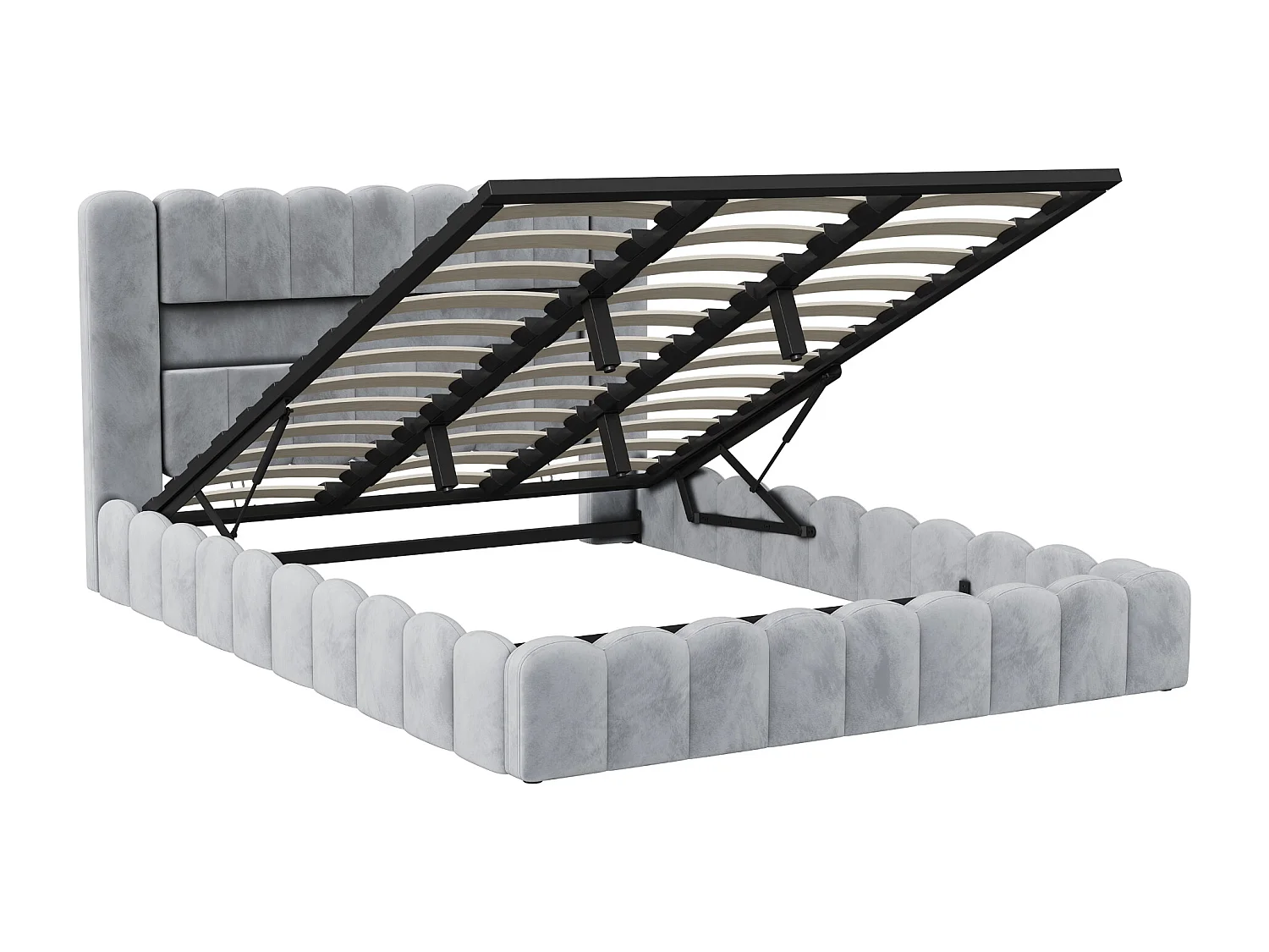 Lit coffre 180x200 cm avec sommier à lattes -  lit adulte 180x200 cm - cadre de lit double 180x200 cm avec LED et USB - tissu en velours - gris