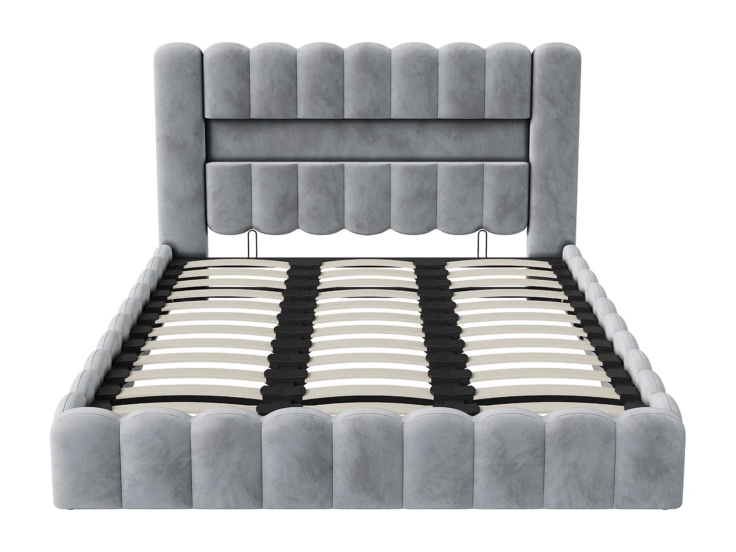 Lit coffre 180x200 cm avec sommier à lattes -  lit adulte 180x200 cm - cadre de lit double 180x200 cm avec LED et USB - tissu en velours - gris