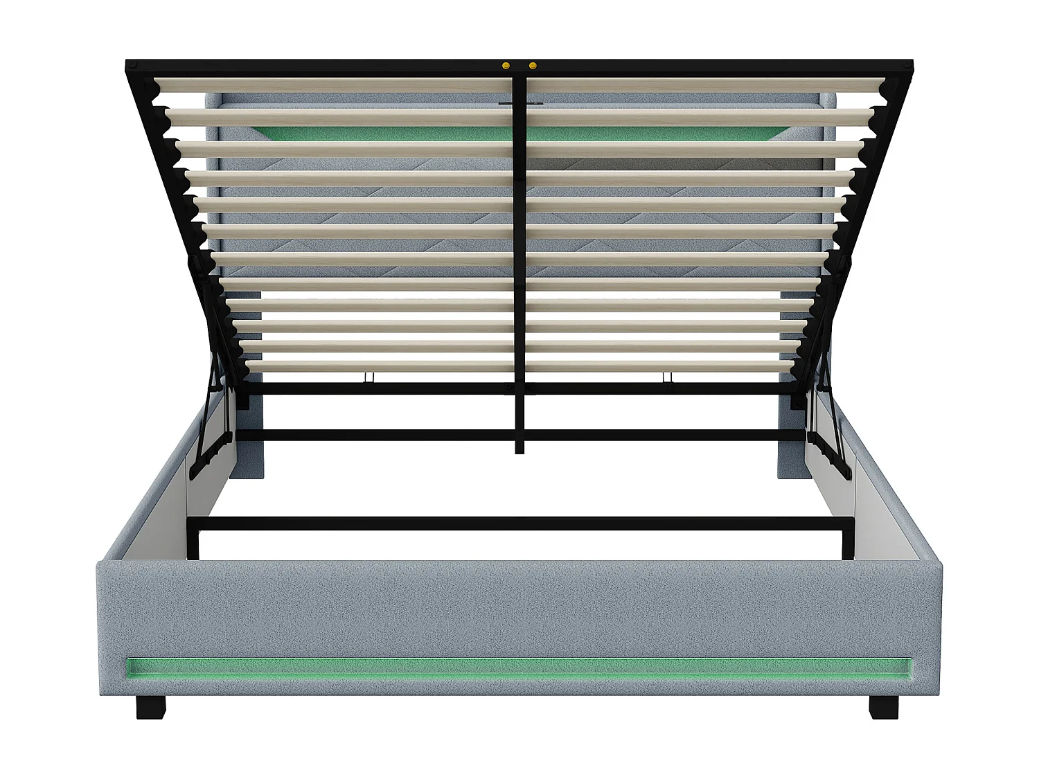 Lit 140x200 cm avec LED et USB - lit adulte 140x200 cm avec coffre - cadre de lit double 140x200 cm avec sommier à lattes - tissu en lin - gris