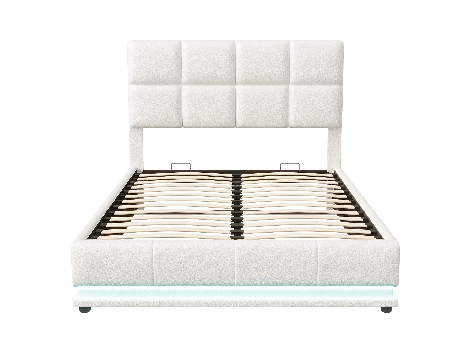 Lit adulte 140x200 cm avec sommier à lattes- NEXU - LED - lit de rangement moderne 140x200 - tissu en pu - cadre de lit coffre 140x200 cm - blanc