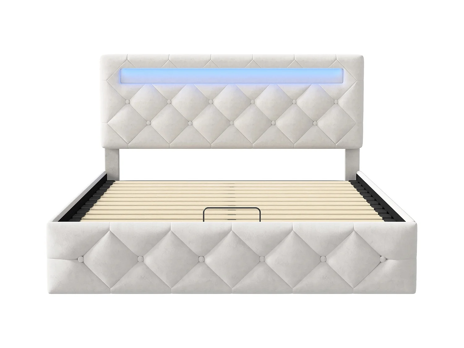 Lit 140x200 cm avec LED et USB - lit adulte 140x200 cm avec coffre - cadre de lit double 140x200 cm avec sommier à lattes - tissu en velours - blanc cassé