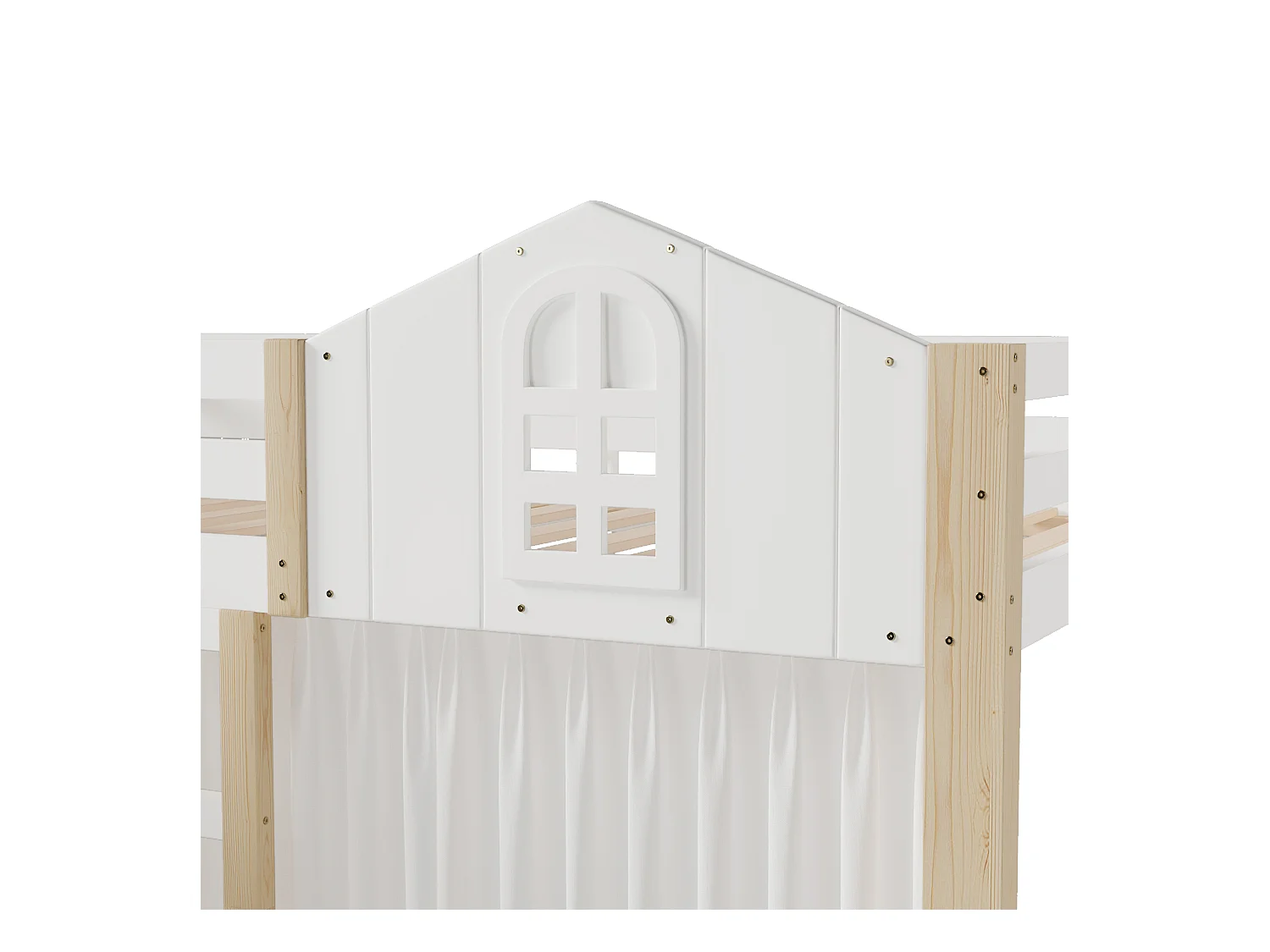 Lit mezzanine 140x200 cm - avec éclairage LED - avec échelle de rangement - avec compartiments de rangement - Blanc + Naturel