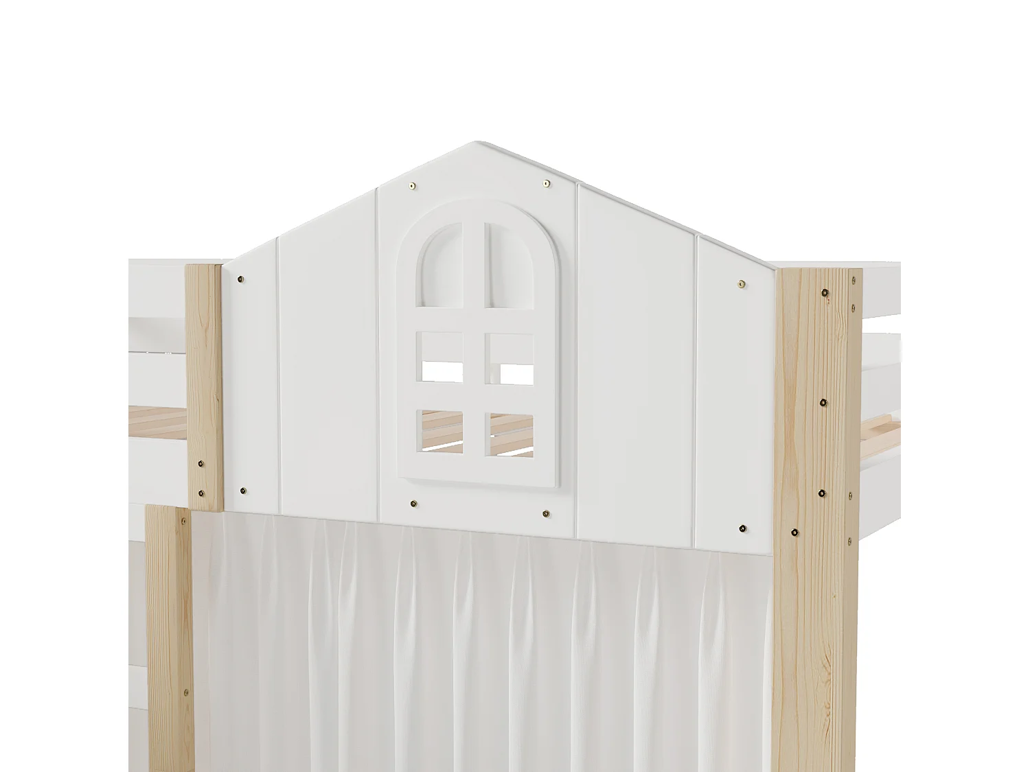 Lit mezzanine 140x200 cm - avec éclairage LED - avec échelle de rangement - avec compartiments de rangement - Blanc + Naturel