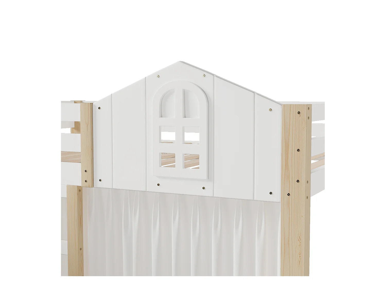 Lit mezzanine 90x200 cm - avec éclairage LED - avec échelle de rangement - avec compartiments de rangement - Blanc + Naturel