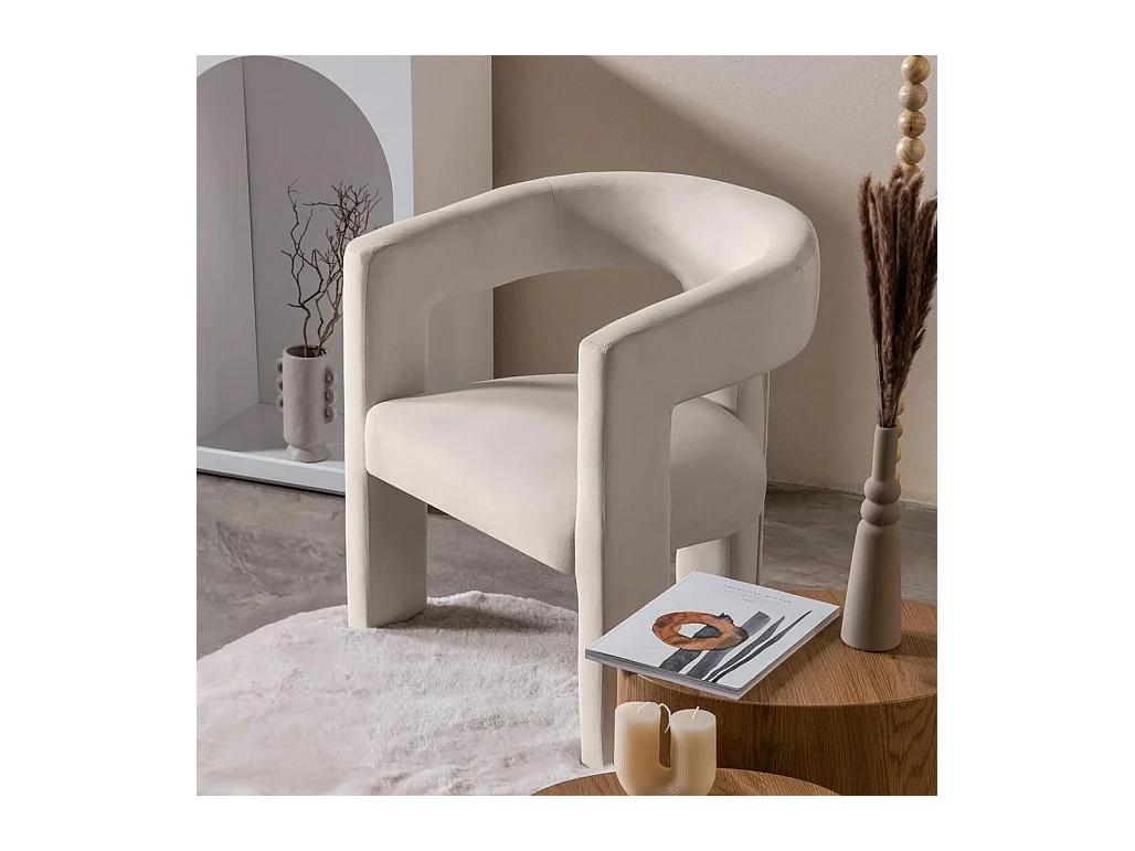Fauteuil lounge 66x57x76 cm Velours Lauren beige clair
