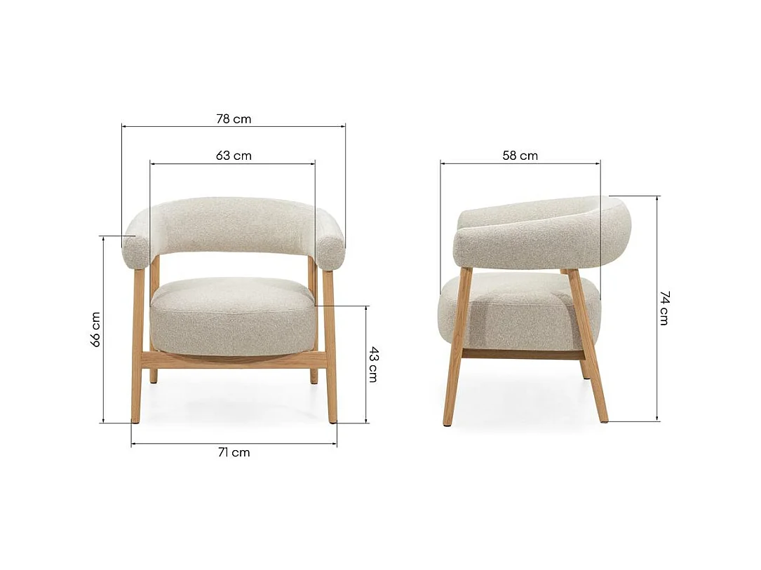 Fauteuil rembourré 78x70x74 cm Beige clair MUE