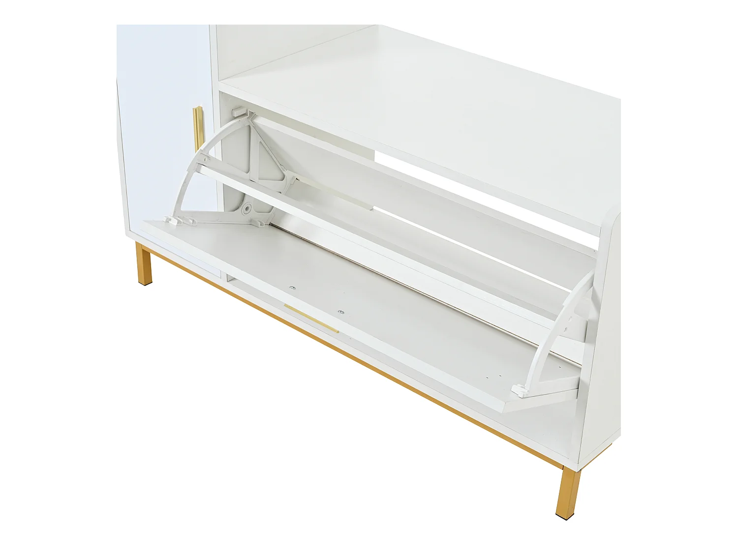 Meuble à chaussures brillant 100x38x68 cm - avec 2 portes - avec table à langer - Pieds en métal - Blanc + or