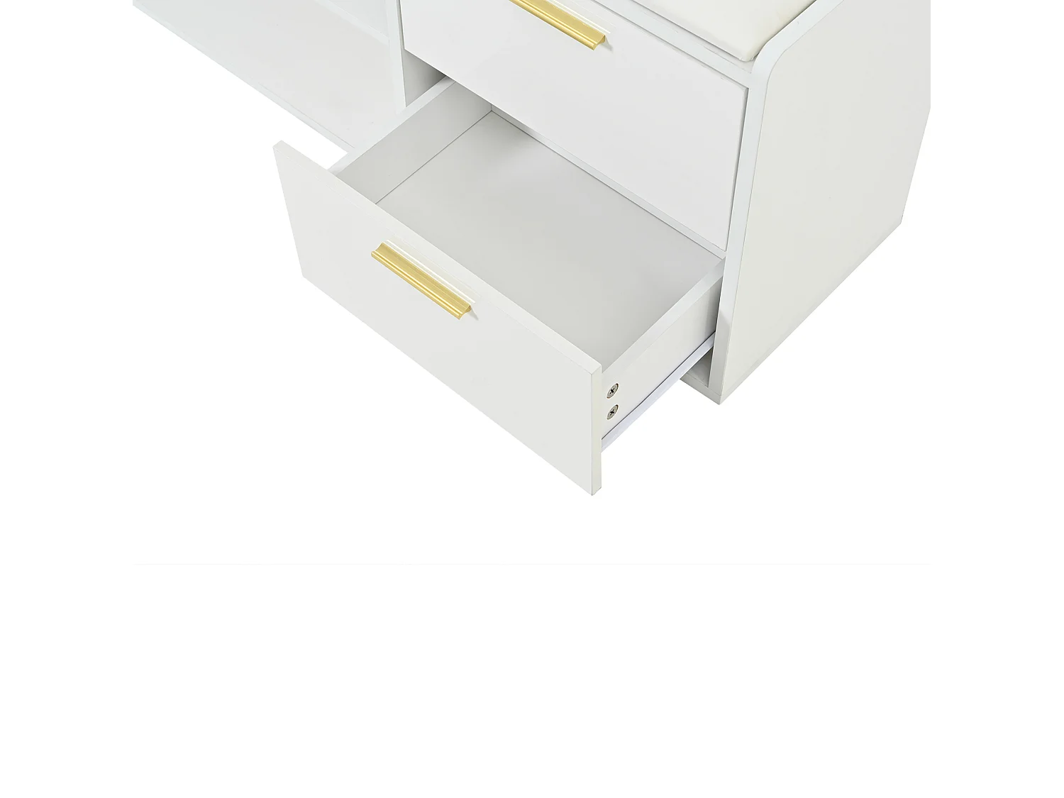 Mobile per scarpe 128x30x68 cm - con 2 cassetti e 1 anta - con panca per scarpe - Finitura lucida - Bianco