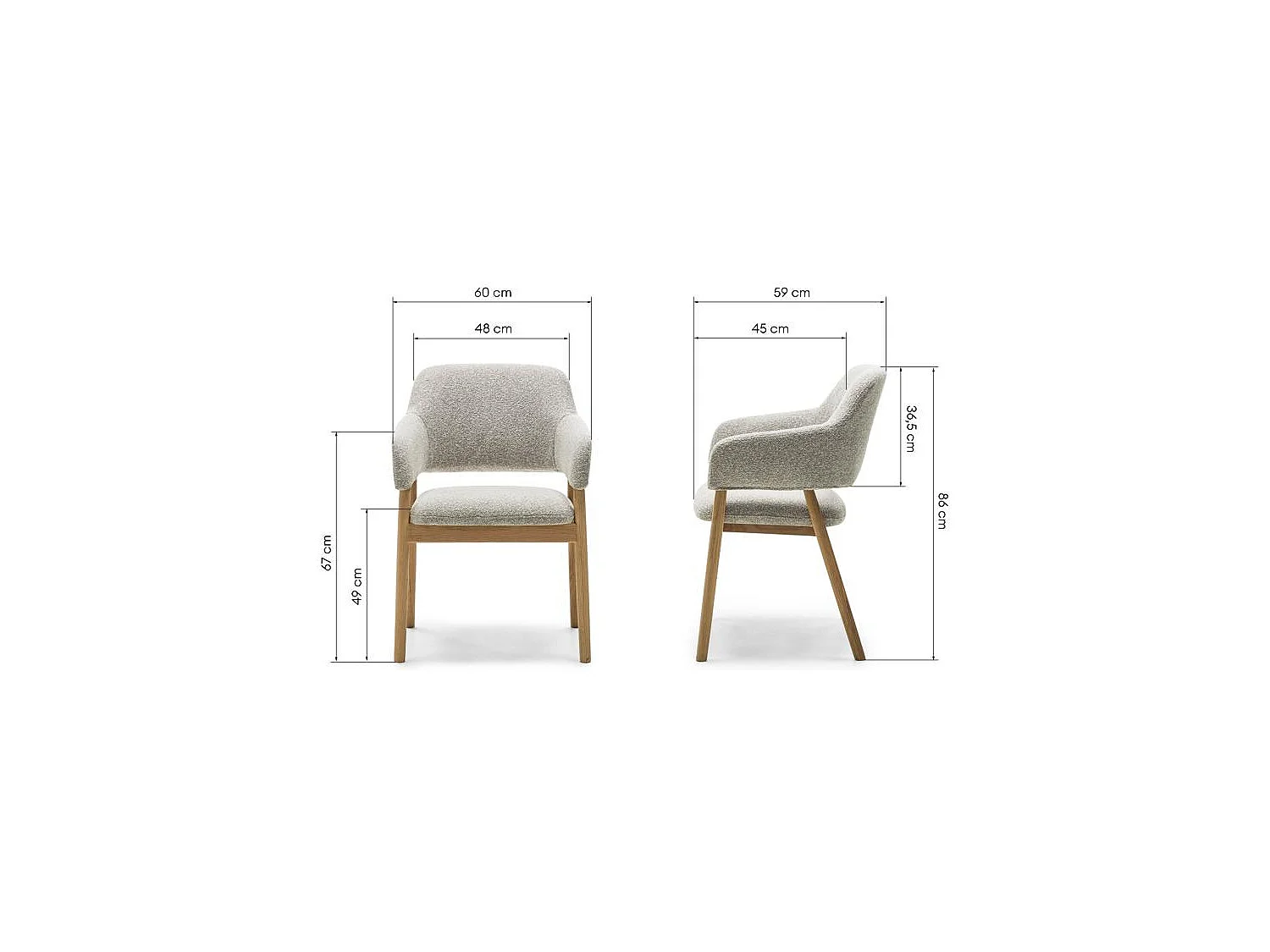 Silla tapizada 86x60x59 cm gris claro LORA