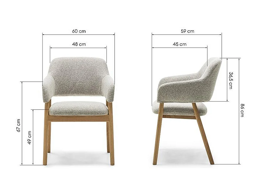 Silla tapizada 86x60x59 cm gris claro LORA