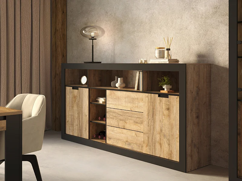 Aparador AMBIHOME DAVOR 02 - Carvalho/Preto, C220xA109xP45cm