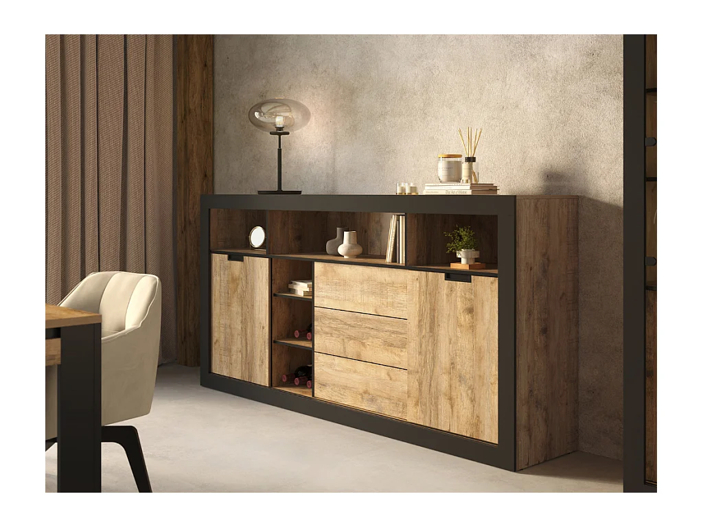 Aparador AMBIHOME DAVOR 02 - Carvalho/Preto, C220xA109xP45cm