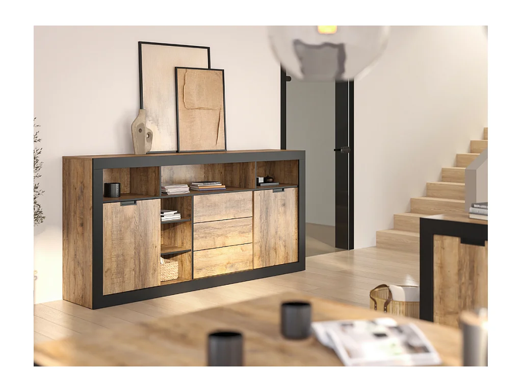 Aparador AMBIHOME DAVOR 02 - Carvalho/Preto, C220xA109xP45cm