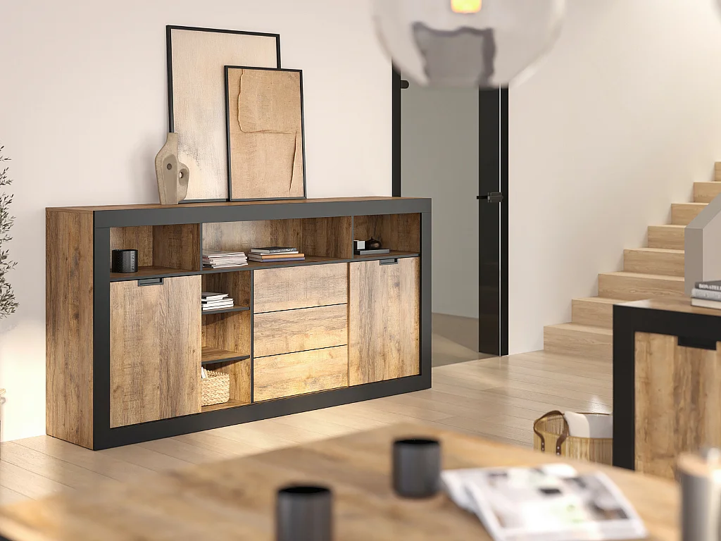 Aparador AMBIHOME DAVOR 02 - Carvalho/Preto, C220xA109xP45cm