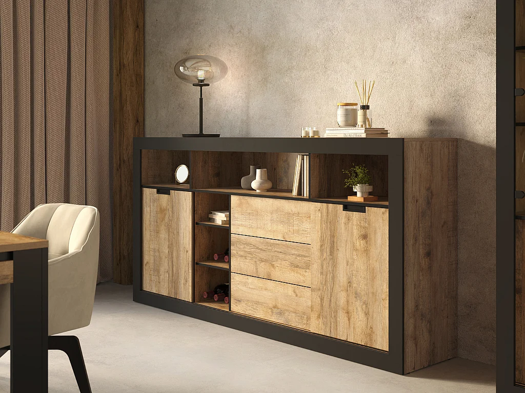 Aparador AMBIHOME DAVOR 02 - Carvalho/Preto, C220xA109xP45cm