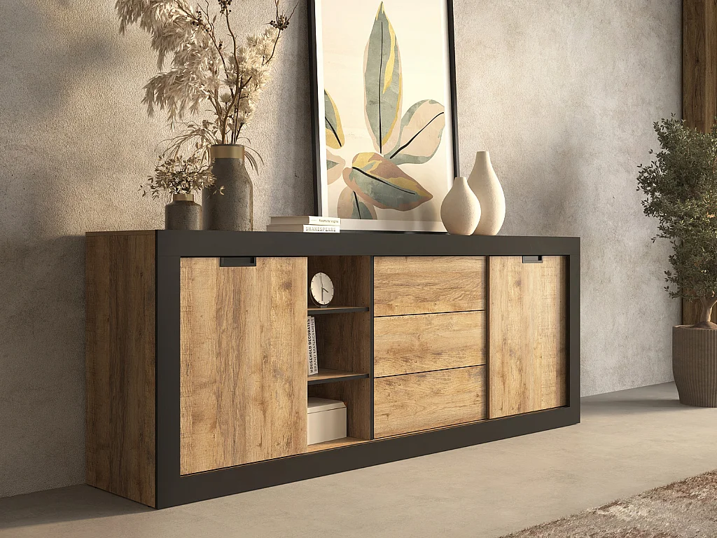 Aparador AMBIHOME DAVOR 01 - Carvalho/Preto, C220xA85xP45cm