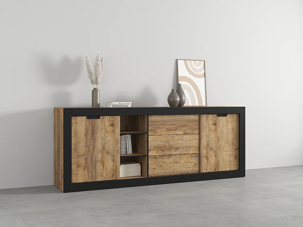 Aparador AMBIHOME DAVOR 01 - Carvalho/Preto, C220xA85xP45cm