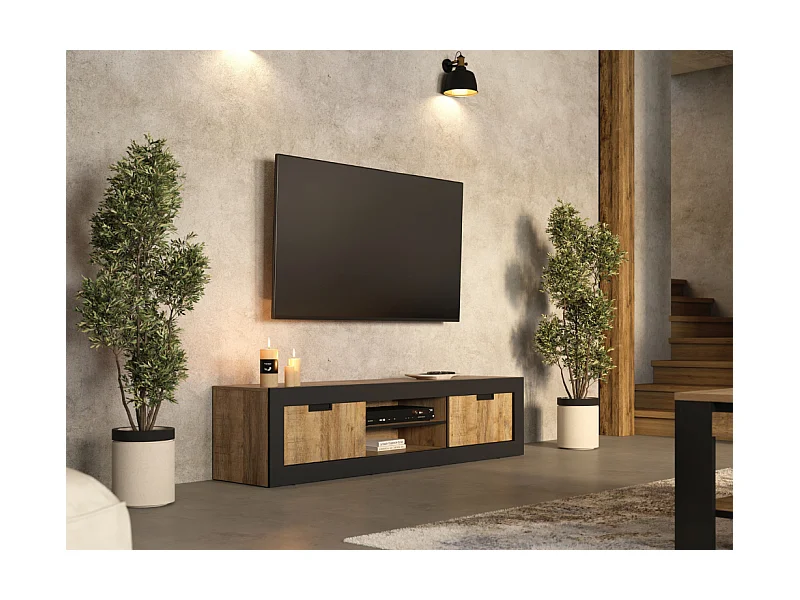 Móvel TV AMBIHOME DAVOR - Carvalho/Preto, C180xA42xP40cm