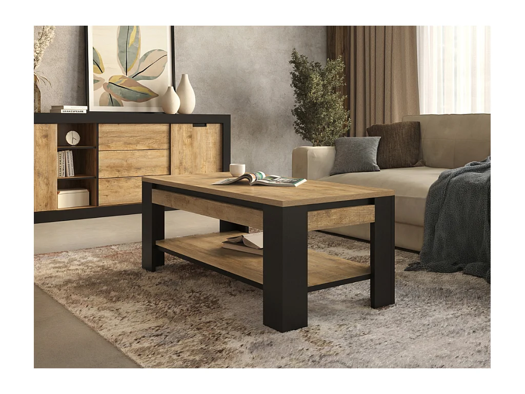 Mesa de Centro AMBIHOME DAVOR - Carvalho/Preto, C120xA49xP60cm