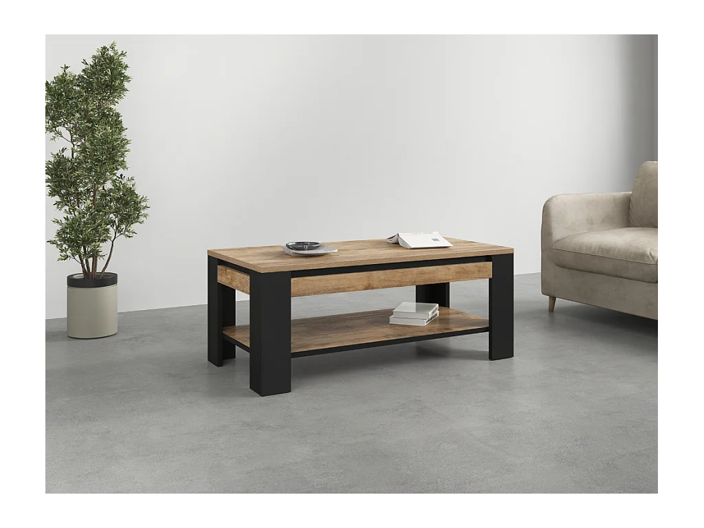 Mesa de Centro AMBIHOME DAVOR - Carvalho/Preto, C120xA49xP60cm