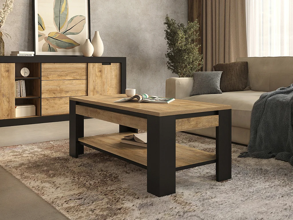 Mesa de Centro AMBIHOME DAVOR - Carvalho/Preto, C120xA49xP60cm