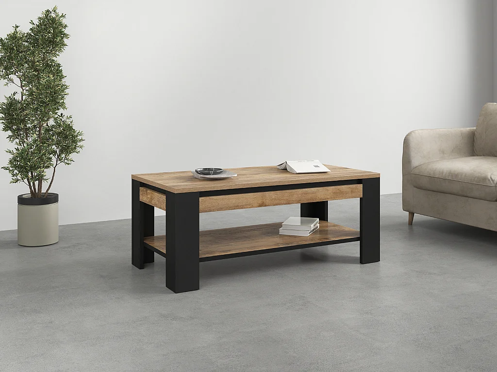 Mesa de Centro AMBIHOME DAVOR - Carvalho/Preto, C120xA49xP60cm