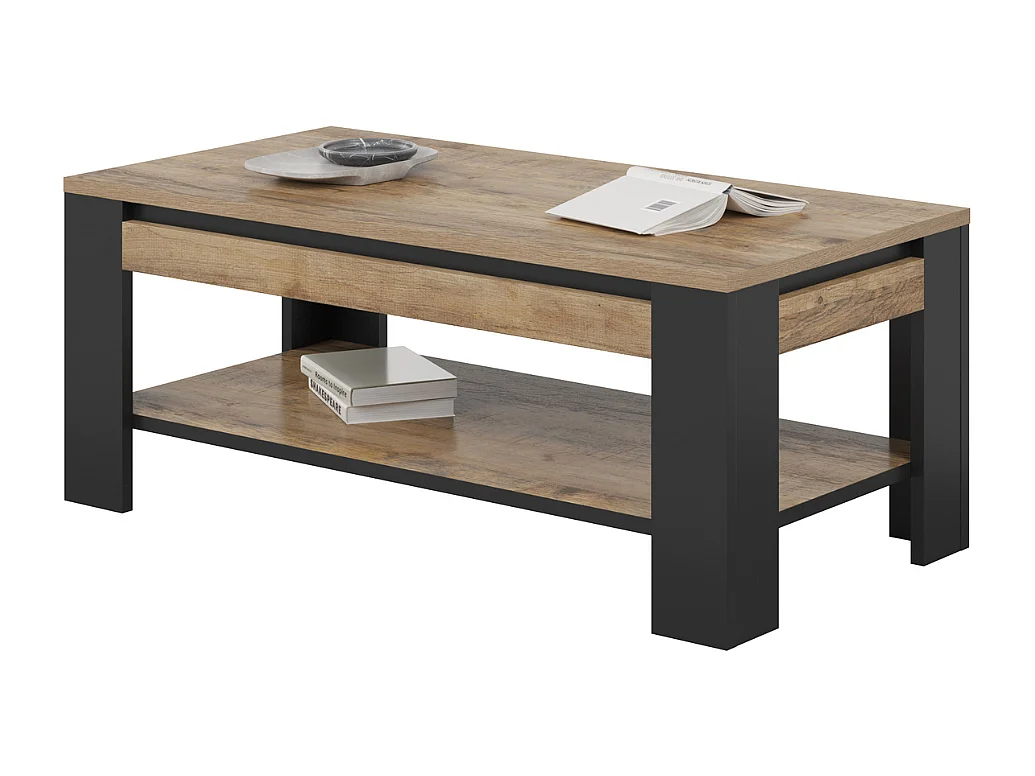 Mesa de Centro AMBIHOME DAVOR - Carvalho/Preto, C120xA49xP60cm