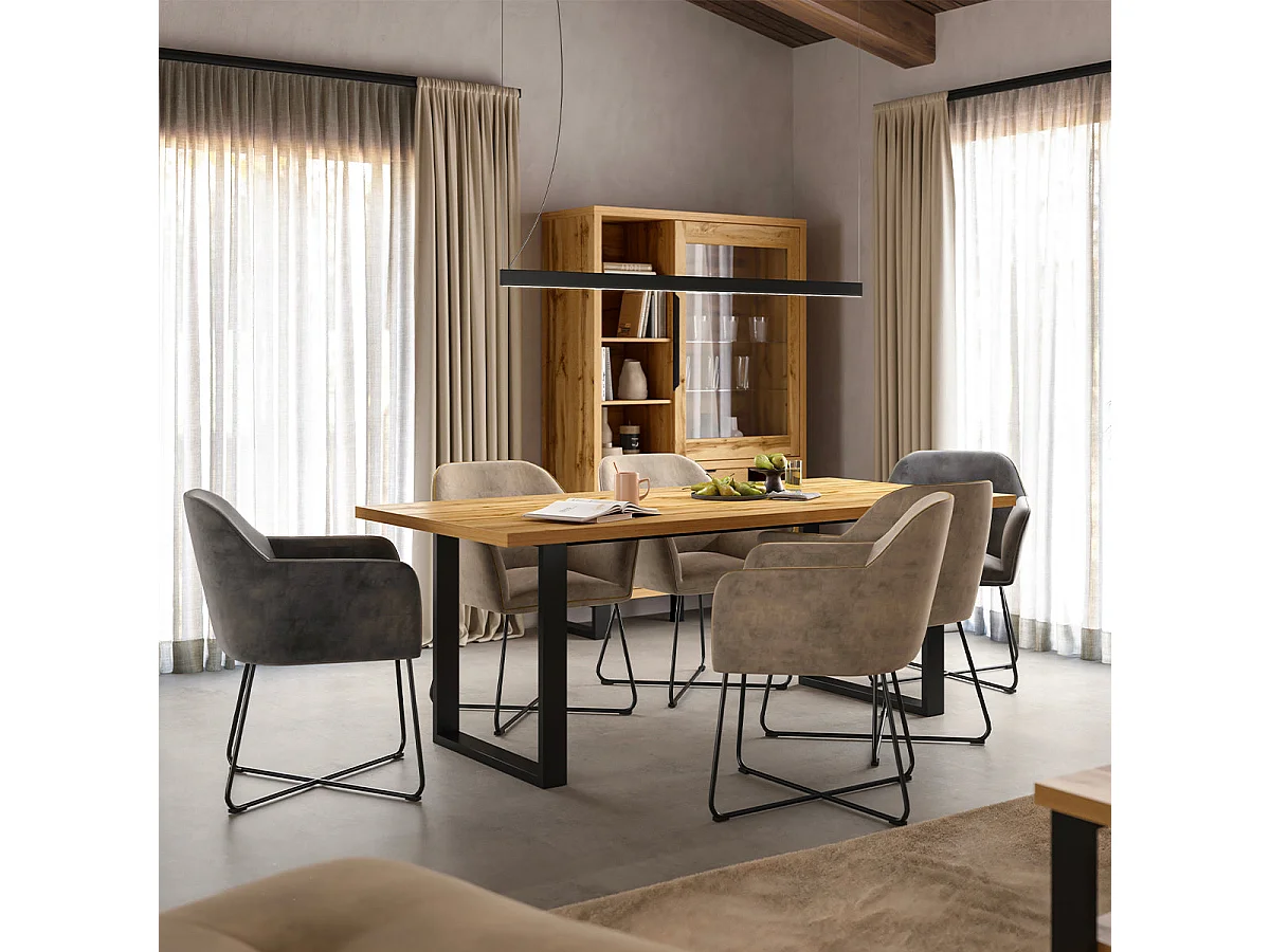 Houten en metalen 6-persoons eettafel Eden