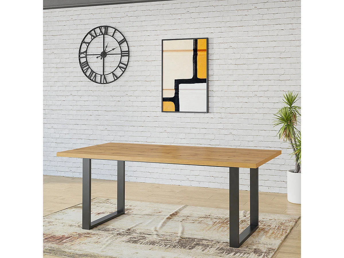 Houten en metalen 6-persoons eettafel Eden
