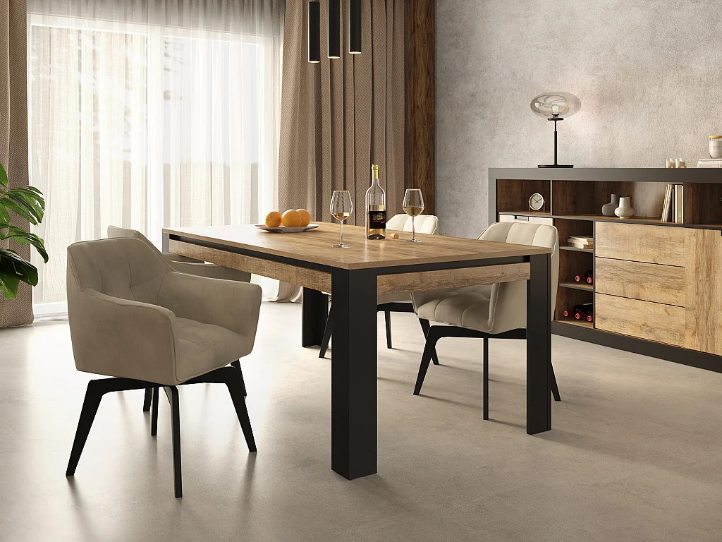 Mesa de Jantar AMBIHOME DAVOR - Carvalho/Preto, 195cm