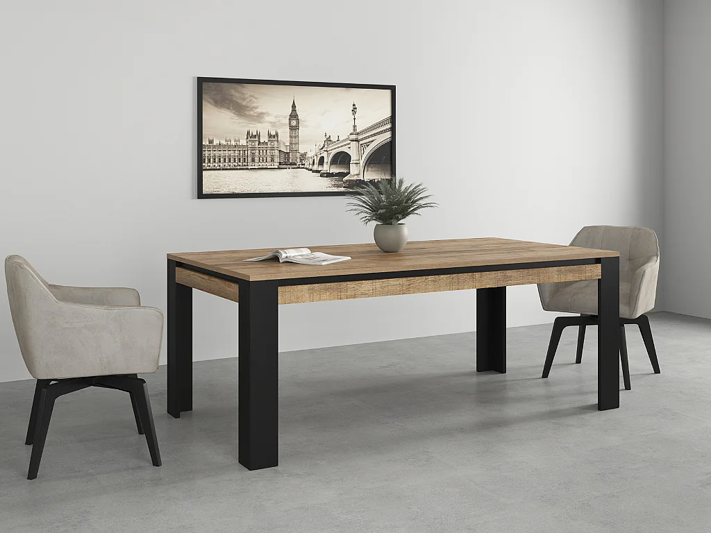 Mesa de Jantar AMBIHOME DAVOR - Carvalho/Preto, 195cm