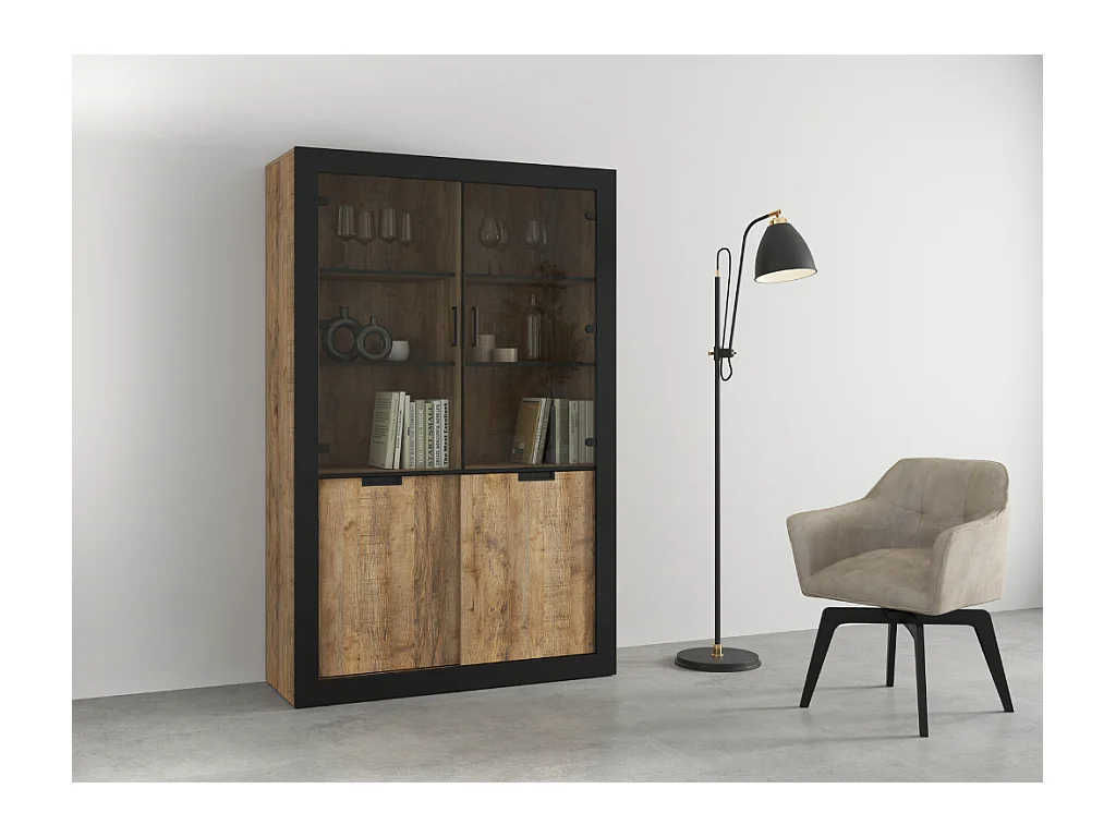 Vitrine AMBIHOME DAVOR - Carvalho/Preto, C120xA187xP45cm