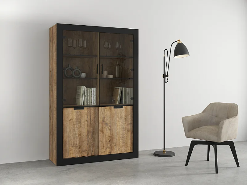 Vitrine AMBIHOME DAVOR - Carvalho/Preto, C120xA187xP45cm