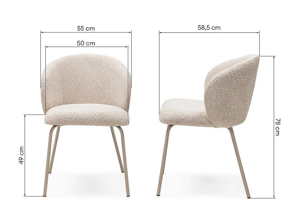 Sedia da pranzo 55x58,5x78 cm beige lueur