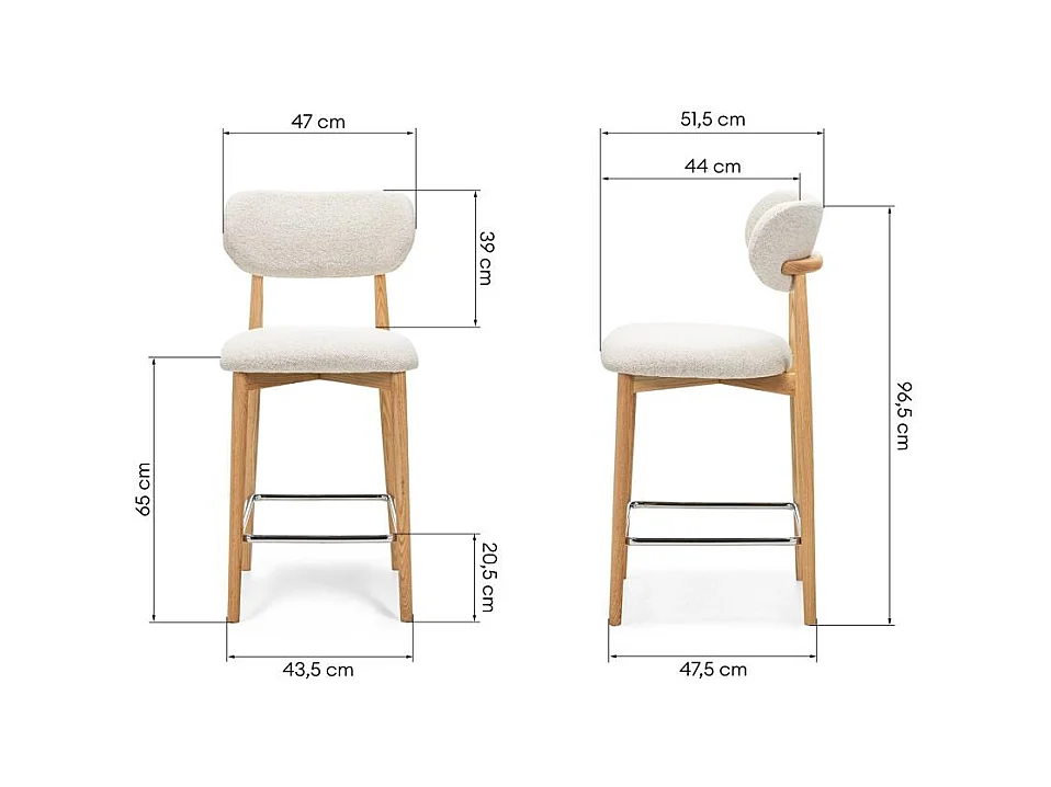 Tabouret de bar 47x51,5x96,5 cm crème Mia