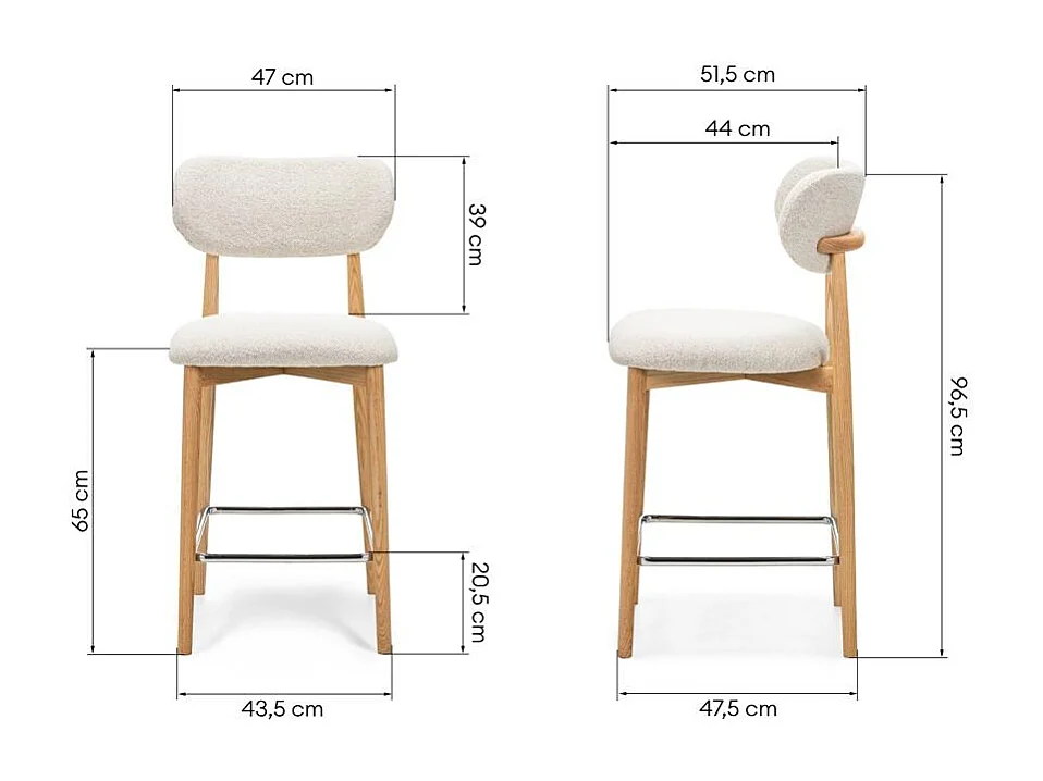 Barhocker 47x51,5x96,5 cm creme Mia