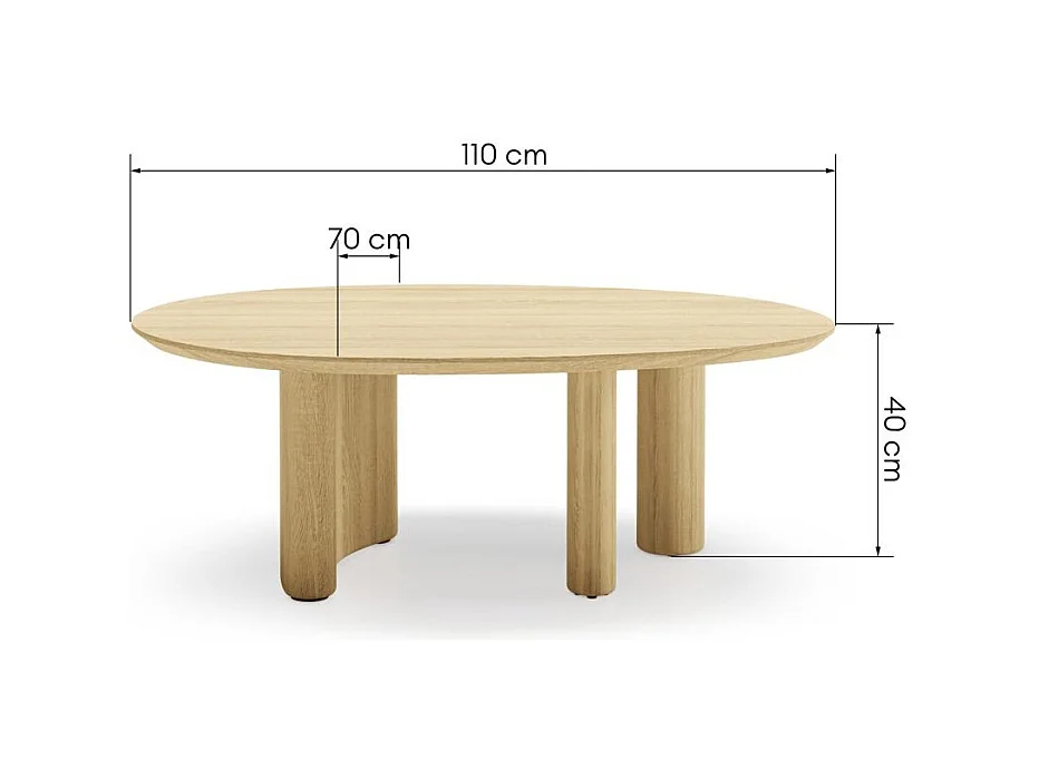 Table basse 110x70x40 cm Chêne Cecile