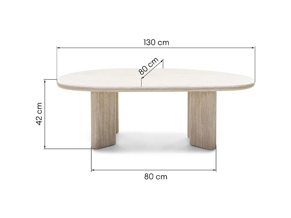 Table basse 42x130x80 cm Beige Nadin