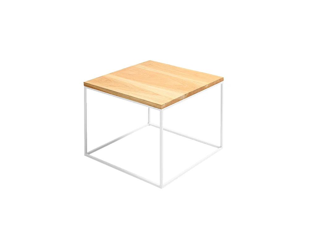 Table basse 0,5x0,5x0,45 m, placage chêne blanc, bois tensio, modèle 50