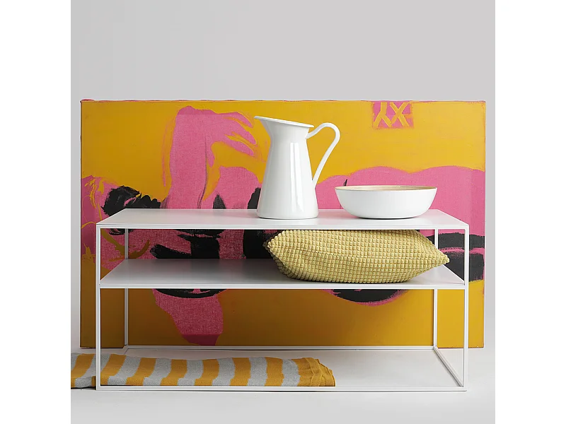 Tavolino da caffè 100x60x45 cm bianco Tensio 2 piani metallo