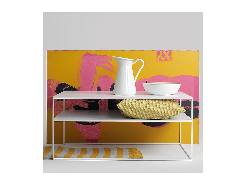 Tavolino da caffè 100x60x45 cm bianco Tensio 2 piani metallo