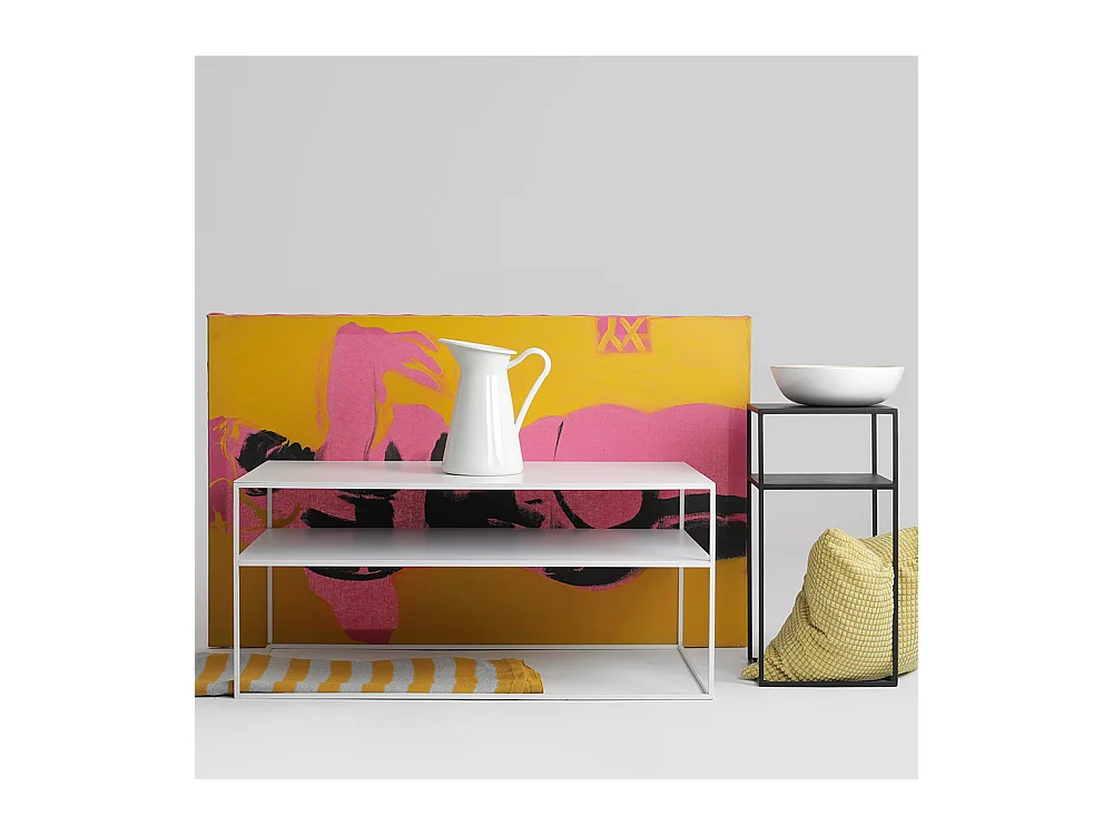 Tavolino da caffè 100x60x45 cm bianco Tensio 2 piani metallo