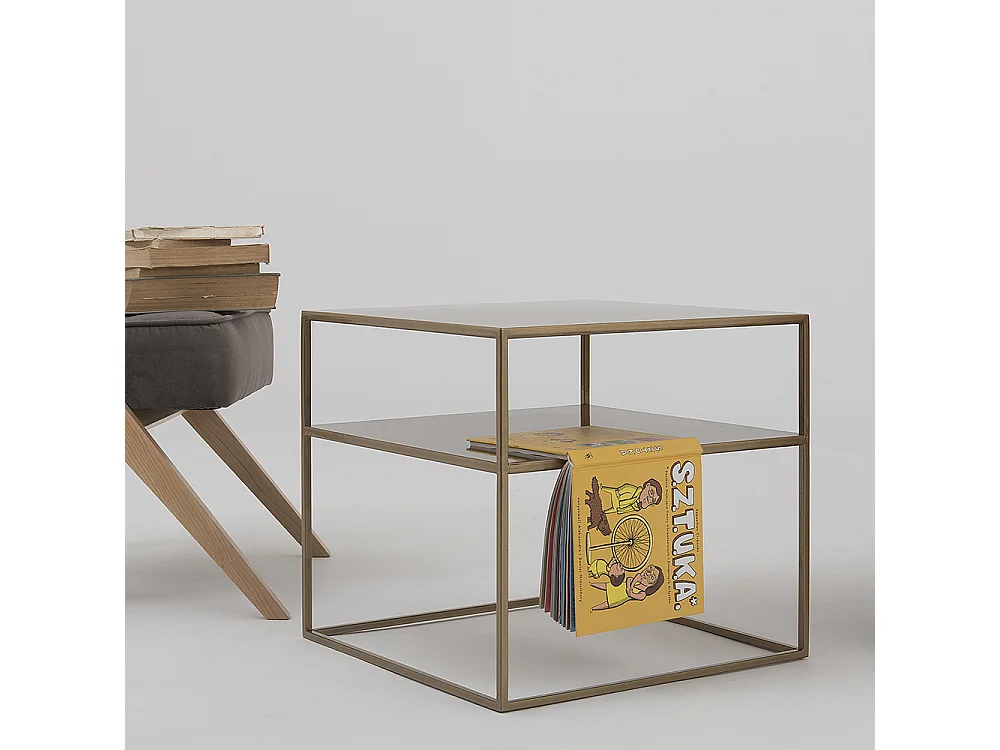 Table basse 50x50x45 cm or tensio 2 étages métal