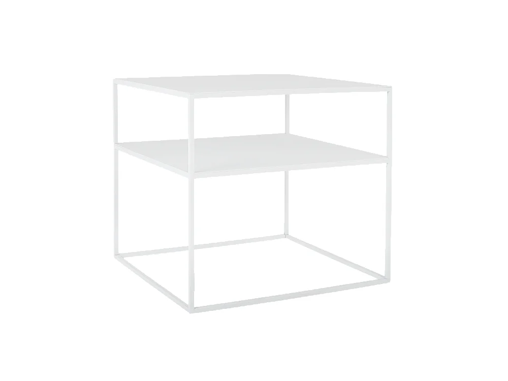 Table basse 50x50x45 cm blanche Tensio 2 niveaux métal 50