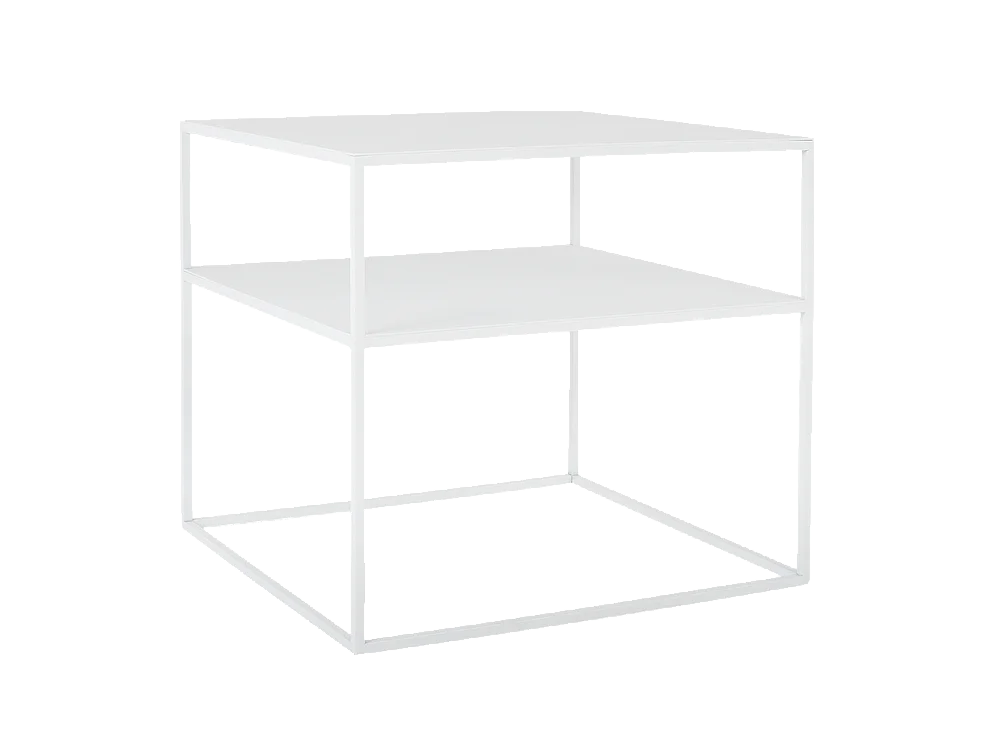 Table basse 50x50x45 cm blanche Tensio 2 niveaux métal 50
