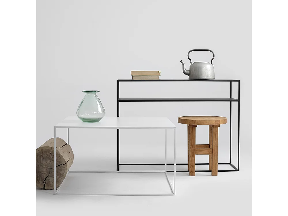 Table basse 0,8x0,8x0,45 m blanche tensio métal 80