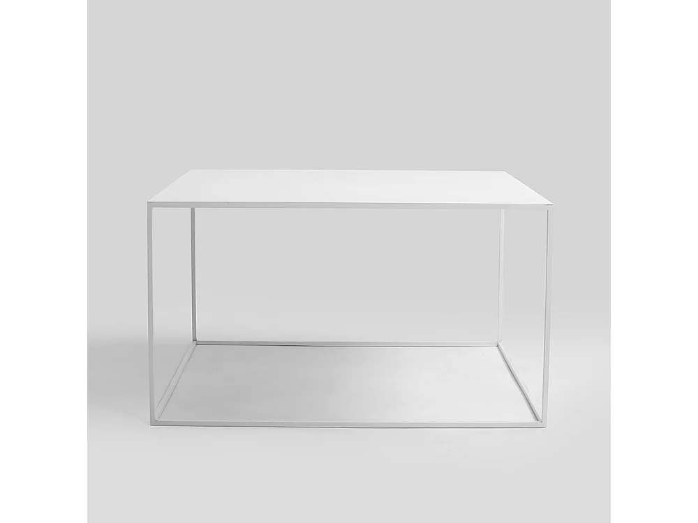 Table basse 0,8x0,8x0,45 m blanche tensio métal 80