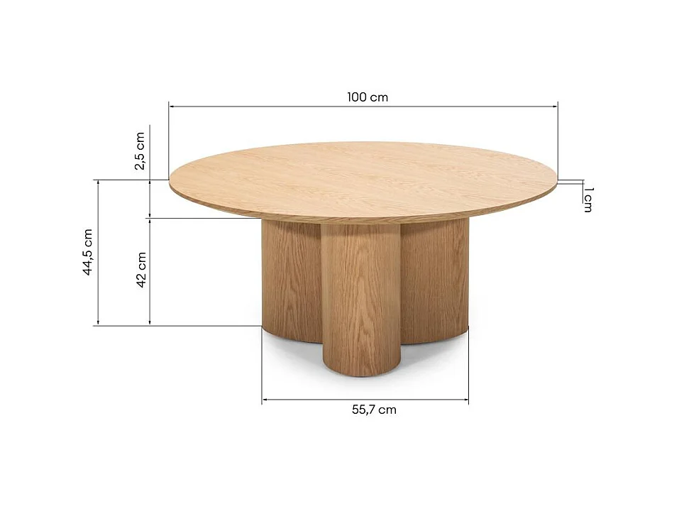 Table basse 100x100x44,5 cm chêne Naora